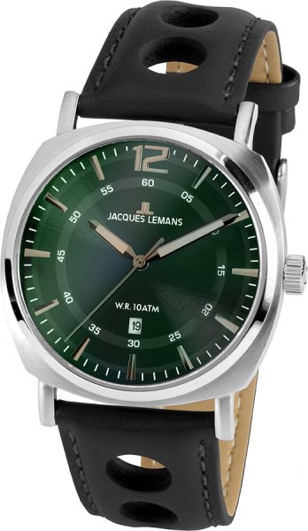 Jacques Lemans 1-1943J Herren Edelstahl Leder Quarz 10Bar